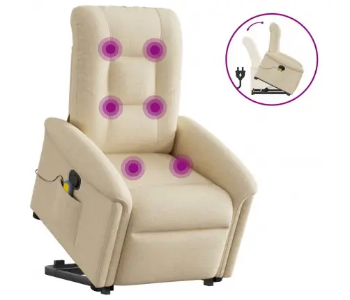 Masāžas Krēsls, Paceļams, Atgāžams, Krēmkrāsas Audums Vidaxl
