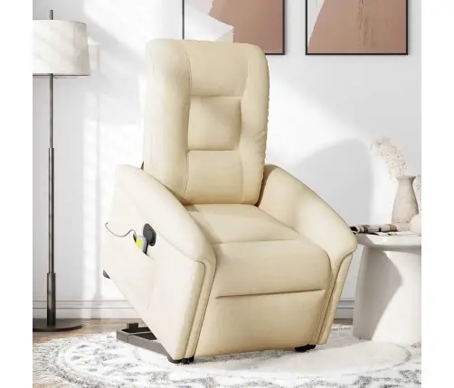 Masāžas Krēsls, Paceļams, Atgāžams, Krēmkrāsas Audums Vidaxl