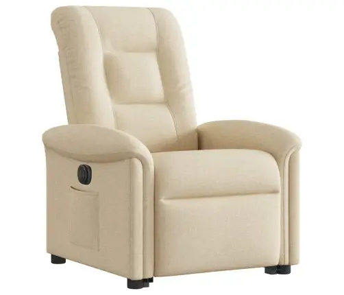Elektrisks Atpūtas Krēsls, Paceļams/Atgāžams, Krēmkrāsas Audums Vidaxl