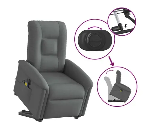 Elektrisks Masāžas Krēsls, Paceļams, Atgāžams, Pelēks Audums Vidaxl