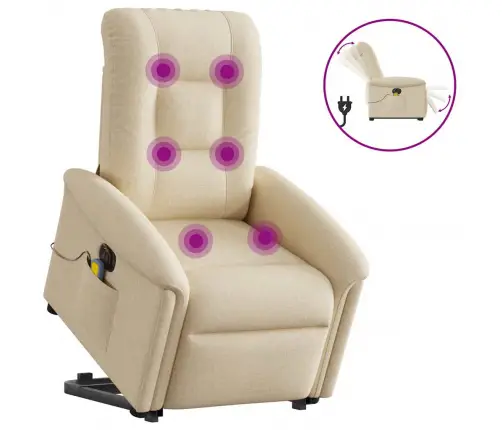 Elektrisks Masāžas Krēsls, Paceļams, Krēmkrāsas Audums Vidaxl