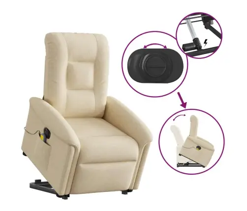 Elektrisks Masāžas Krēsls, Paceļams, Krēmkrāsas Audums Vidaxl