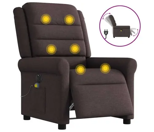 Elektrinis Atlošiamas Masažinis Krėslas, Tamsiai Rudas, Audinys