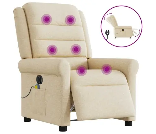 Elektrisks Masāžas Krēsls, Atgāžams, Krēmkrāsas Audums Vidaxl