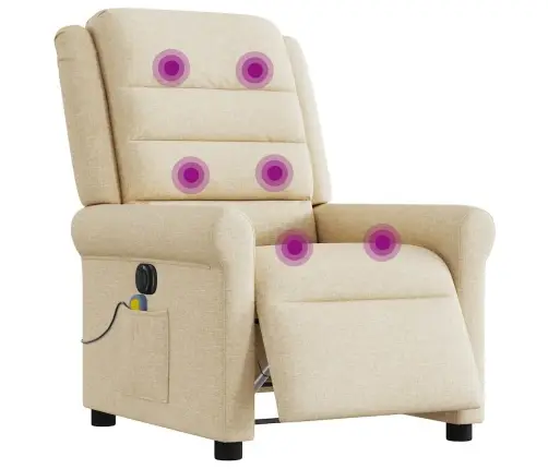 Elektrisks Masāžas Krēsls, Atgāžams, Krēmkrāsas Audums Vidaxl