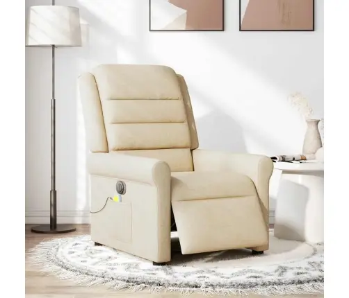 Elektrisks Masāžas Krēsls, Atgāžams, Krēmkrāsas Audums Vidaxl