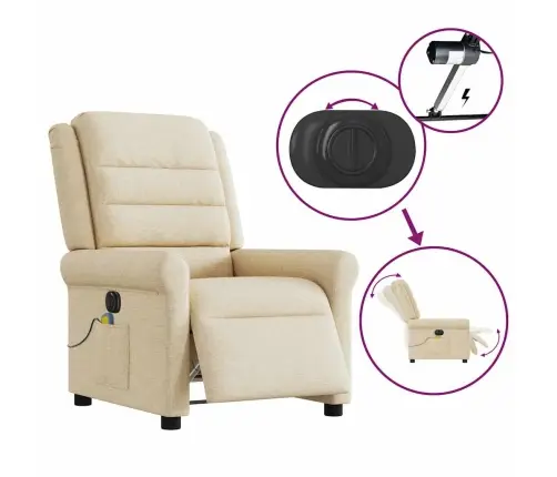Elektrisks Masāžas Krēsls, Atgāžams, Krēmkrāsas Audums Vidaxl