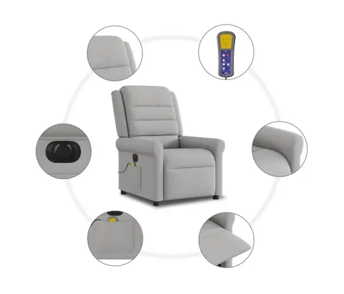 Elektrisks Masāžas Krēsls, Atgāžams, Mākonis Pelēks Audums Vidaxl
