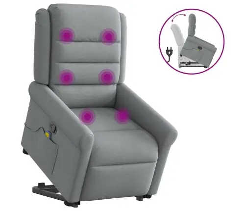 Masāžas Krēsls, Paceļams, Atgāžams, Gaiši Pelēks Audums Vidaxl