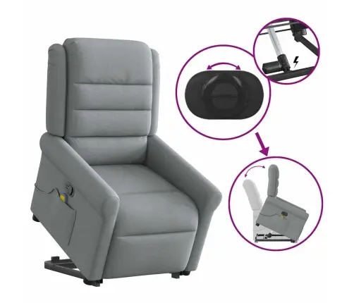 Masāžas Krēsls, Paceļams, Atgāžams, Gaiši Pelēks Audums Vidaxl