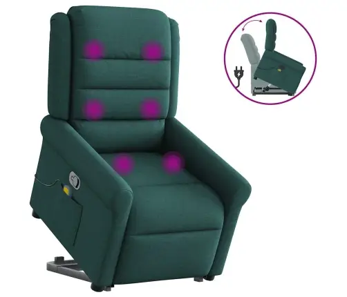 Masāžas Krēsls, Paceļams, Atgāžams, Tumši Zaļš Audums Vidaxl