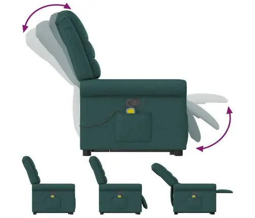 Masāžas Krēsls, Paceļams, Atgāžams, Tumši Zaļš Audums Vidaxl