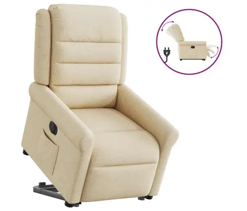 Elektrinis Atsistojantis Atlošiamas Krėslas, Kreminis, Audinys