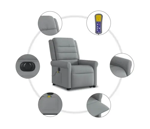 Elektrisks Masāžas Krēsls, Paceļams, Atgāžams, Pelēks Audums Vidaxl