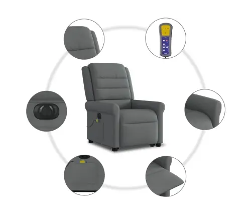 Elektrisks Masāžas Krēsls, Paceļams, Atgāžams, Pelēks Audums Vidaxl