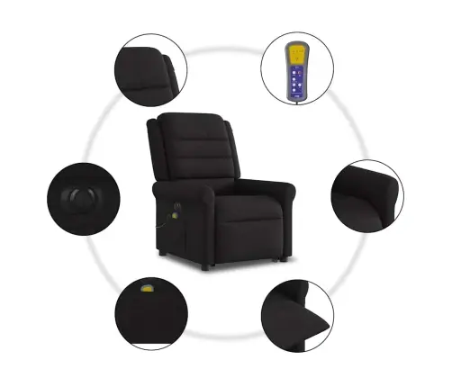 Elektrisks Masāžas Krēsls, Paceļams, Atgāžams, Melns Audums Vidaxl