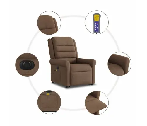 Elektrisks Masāžas Krēsls, Paceļams, Atgāžams, Brūns Audums Vidaxl