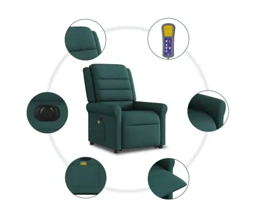 Elektrisks Masāžas Krēsls, Paceļams, Atgāžams, Zaļš Audums Vidaxl
