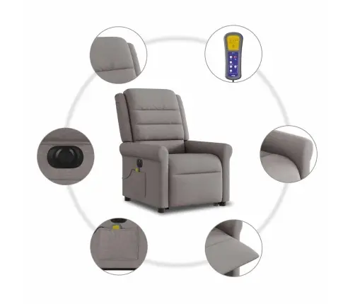 Elektrisks Masāžas Krēsls, Paceļams, Pelēkbrūns Audums Vidaxl