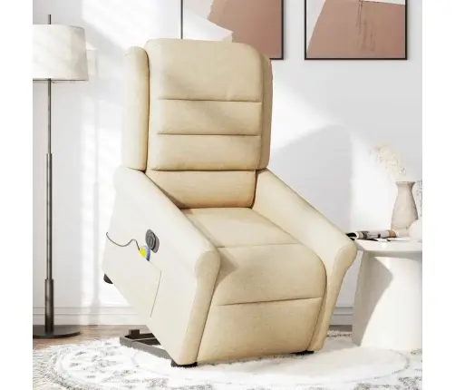 Elektrisks Masāžas Krēsls, Paceļams, Krēmkrāsas Audums Vidaxl