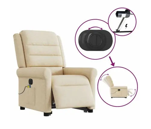 Elektrisks Masāžas Krēsls, Paceļams, Krēmkrāsas Audums Vidaxl