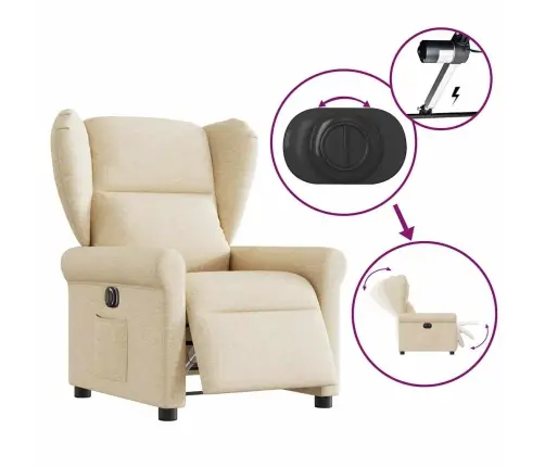 Elektrisks Atpūtas Krēsls, Atgāžams, Krēmkrāsas Audums Vidaxl