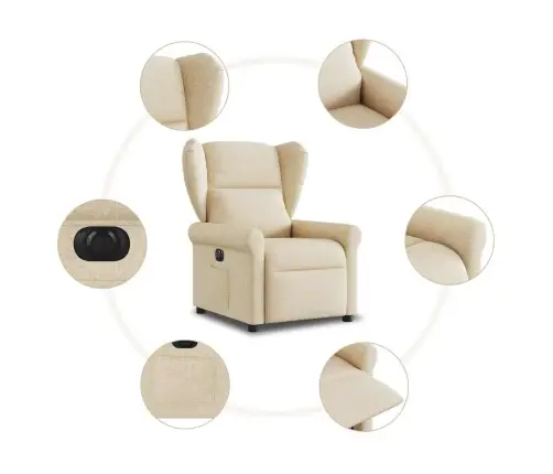 Elektrisks Atpūtas Krēsls, Atgāžams, Krēmkrāsas Audums Vidaxl