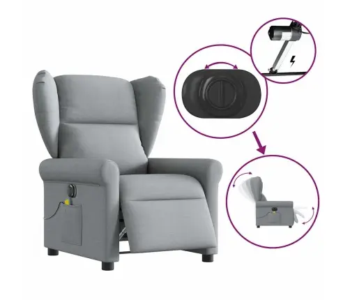 Elektrisks Masāžas Krēsls, Atgāžams, Gaiši Pelēks Audums Vidaxl