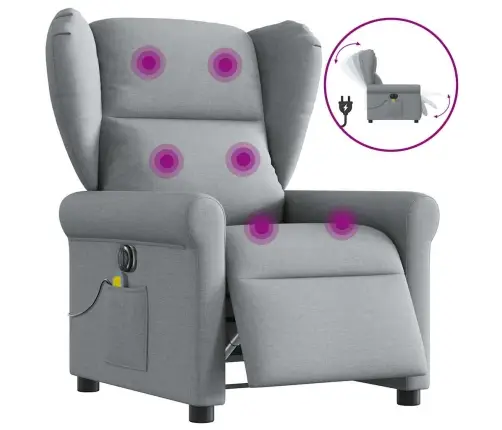 Elektrisks Masāžas Krēsls, Atgāžams, Gaiši Pelēks Audums Vidaxl
