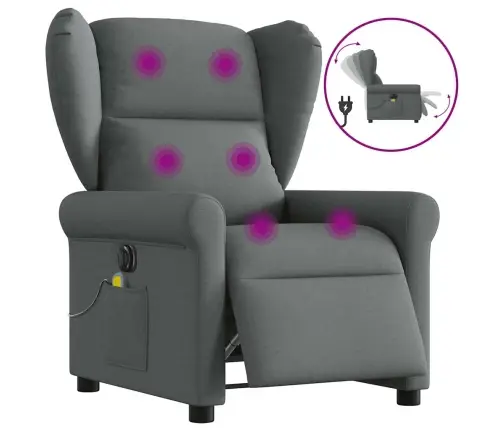 Elektrisks Masāžas Krēsls, Atgāžams, Tumši Pelēks Audums Vidaxl