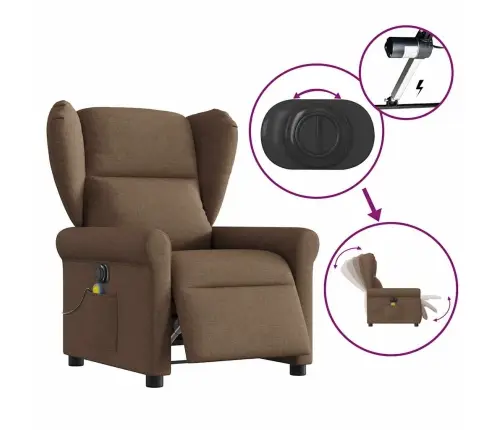 Elektrisks Masāžas Krēsls, Atgāžams, Brūns Audums Vidaxl