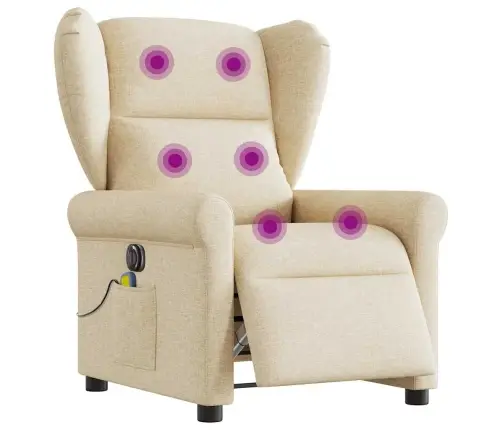 Elektrisks Masāžas Krēsls, Atgāžams, Krēmkrāsas Audums Vidaxl