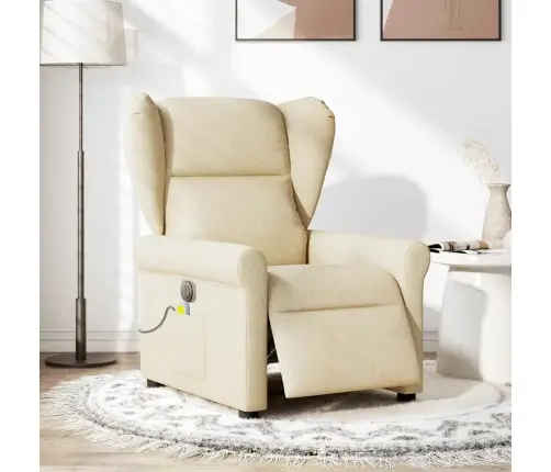 Elektrisks Masāžas Krēsls, Atgāžams, Krēmkrāsas Audums Vidaxl