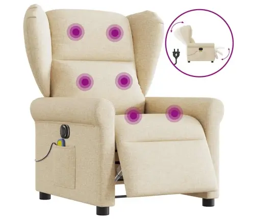 Elektrisks Masāžas Krēsls, Atgāžams, Krēmkrāsas Audums Vidaxl