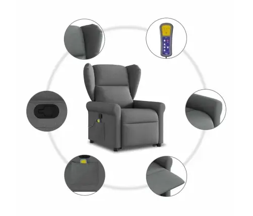 Masāžas Krēsls, Paceļams, Atgāžams, Tumši Pelēks Audums Vidaxl
