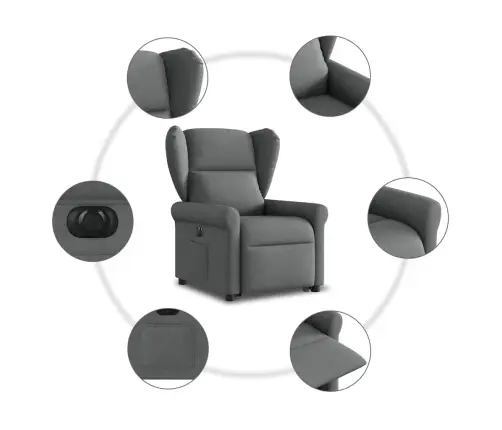 Elektrisks Atpūtas Krēsls, Paceļams, Atgāžams, Pelēks Audums Vidaxl