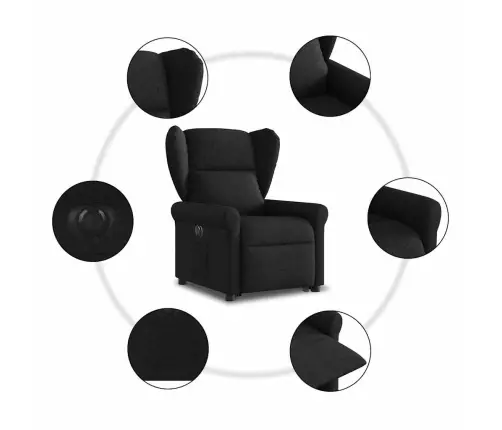 Elektrisks Atpūtas Krēsls, Paceļams, Atgāžams, Melns Audums Vidaxl