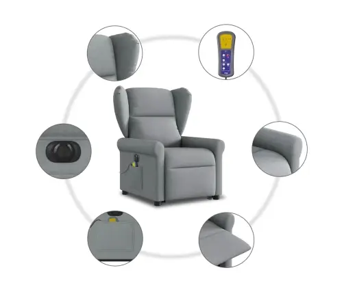 Elektrisks Masāžas Krēsls, Paceļams, Atgāžams, Pelēks Audums Vidaxl
