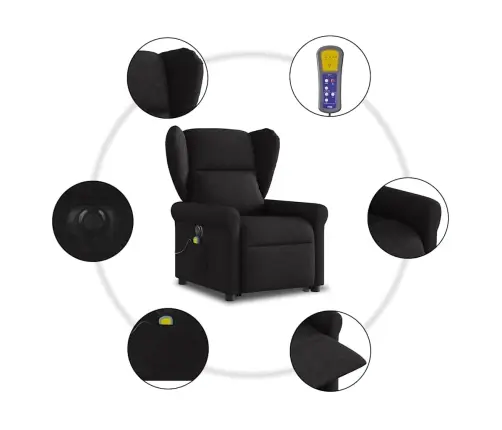 Elektrisks Masāžas Krēsls, Paceļams, Atgāžams, Melns Audums Vidaxl