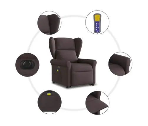 Elektrisks Masāžas Krēsls, Paceļams, Atgāžams, Brūns Audums Vidaxl