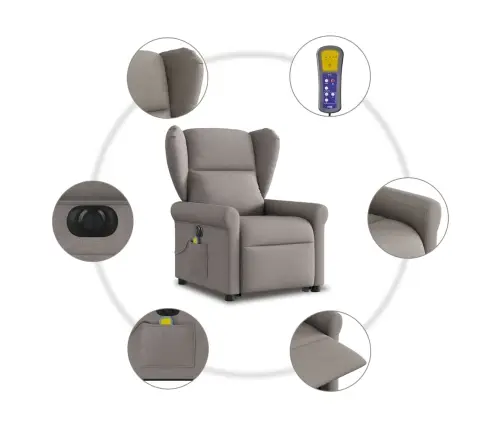 Elektrisks Masāžas Krēsls, Paceļams, Pelēkbrūns Audums Vidaxl