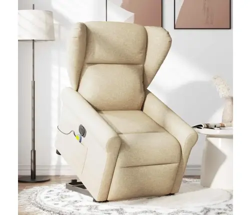 Elektrisks Masāžas Krēsls, Paceļams, Krēmkrāsas Audums Vidaxl