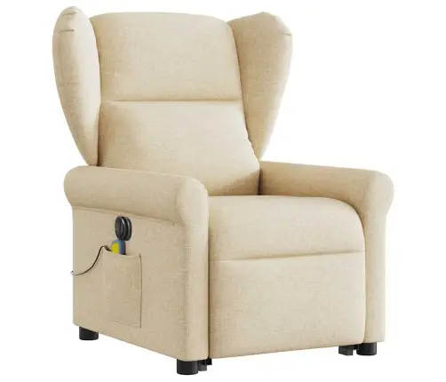 Elektrisks Masāžas Krēsls, Paceļams, Krēmkrāsas Audums Vidaxl