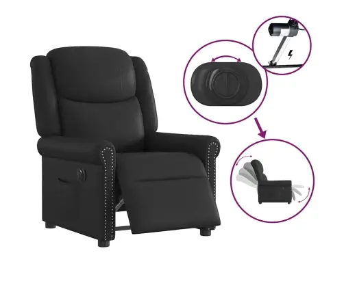 Elektrisks Atpūtas Krēsls, Atgāžams, Spīdīgi Melna Mākslīgā Āda Vidaxl