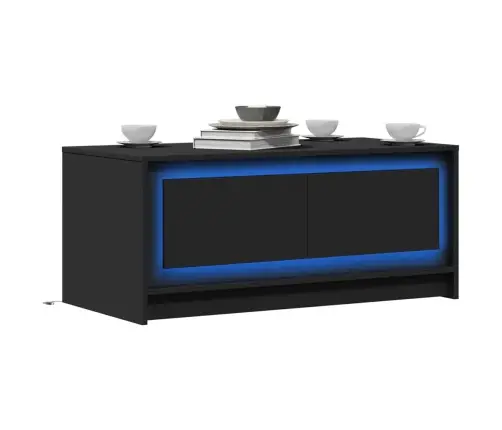 Kafijas Galdiņš Ar Led Gaismām, Melns, Inženierijas Koks Vidaxl