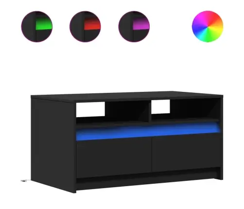 Kafijas Galdiņš Ar Led Gaismām, Melns, Inženierijas Koks Vidaxl