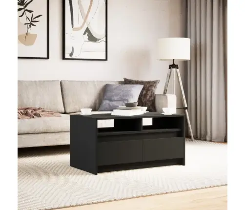 Kafijas Galdiņš Ar Led Gaismām, Melns, Inženierijas Koks Vidaxl