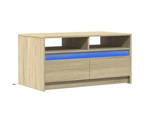 Kafijas Galdiņš Ar Led Gaismām, Ozola Krāsa, Inženierijas Koks Vidaxl