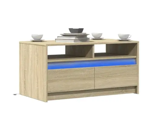 Kafijas Galdiņš Ar Led Gaismām, Ozola Krāsa, Inženierijas Koks Vidaxl