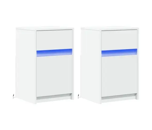 Naktsskapīši Ar Led Lampām, 2 Gab., Balti, Inženierijas Koks Vidaxl